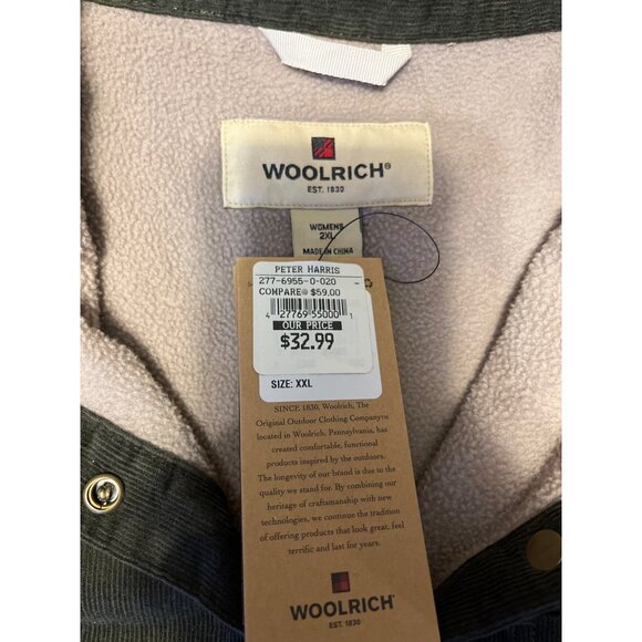 NWT Woolrich Womens 2XL Green Corduroy Sherpa Lined Chore Jacket Button Closure - Picture 4 of 8